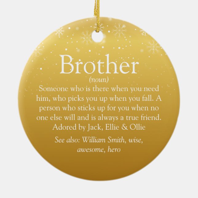 Gold Merry Christmas Cool Fun Brother Definition  Ceramic Tree Decoration (Back)