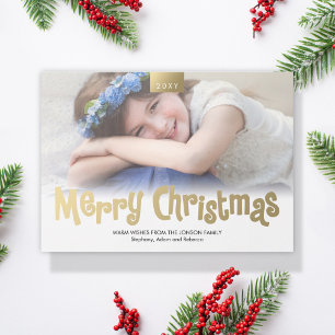 Gold Merry Christmas Custom Photo Modern Card