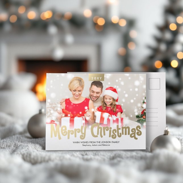 Gold Merry Christmas Custom Photo Modern Postcard (Creator Uploaded)