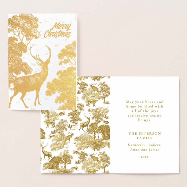 Gold Merry Christmas Deer in Woodland Foil Card (Display)