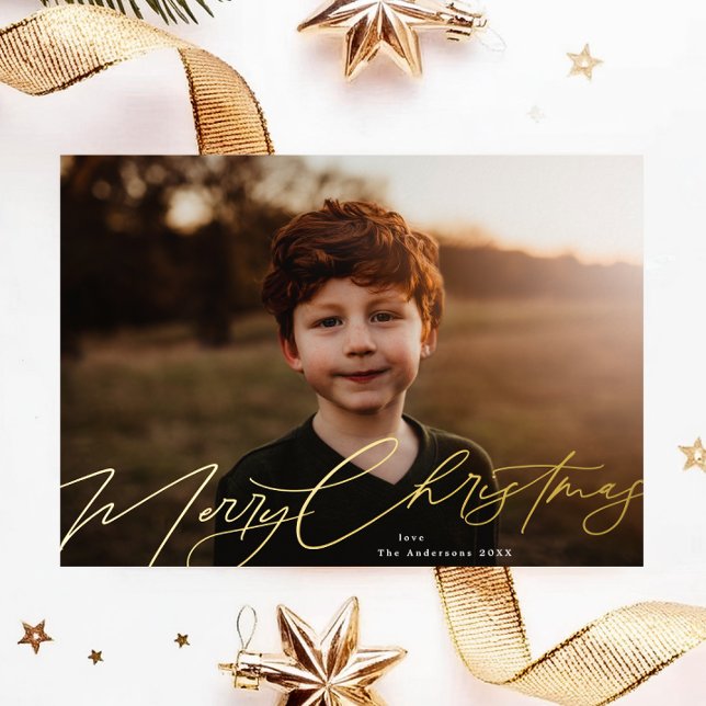 Gold Merry Christmas Elegant Splendour Photo Foil Holiday Card (Creator Uploaded)