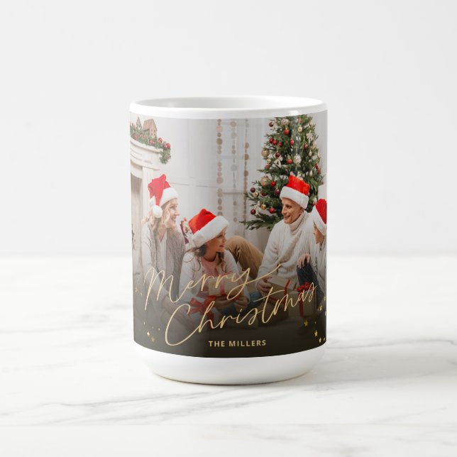 Gold Merry Christmas Family Photo holiday card Coffee Mug (Center)