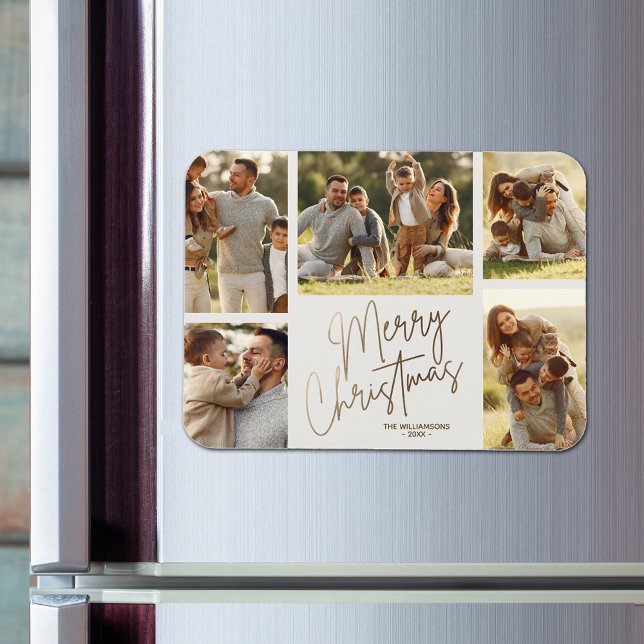 Gold Merry Christmas Five Photo Magnet (Creator Uploaded)