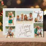 Gold Merry Christmas Five Photos Holiday Card<br><div class="desc">Multi photo Christmas holiday cards feature your names and the words Merry Christmas in chic gold lettering on a off white background. Just upload your favourite family photos and add your family personalisation on the back. Select High Definition for best photo quality.</div>