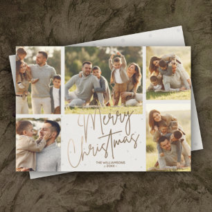 Gold Merry Christmas Five Photos Holiday Card