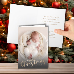 Gold Merry Christmas Folded Photo Holiday Card