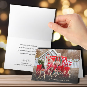 Gold Merry Christmas Folded Photo Holiday Card