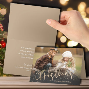 Gold Merry Christmas Folded Photo Holiday Card