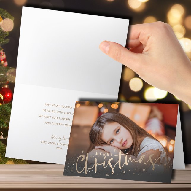 Gold Merry Christmas Folded Photo Holiday Card (Creator Uploaded)