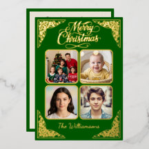 Gold Merry Christmas, four pictures, Purple, names