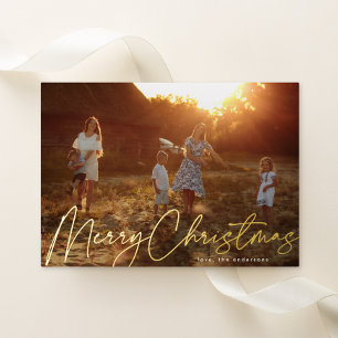 Gold Merry Christmas Full Bleed 1 Photo Foil Holiday Card