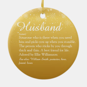 Gold Merry Christmas Fun Cool Husband Quote Ceramic Tree Decoration
