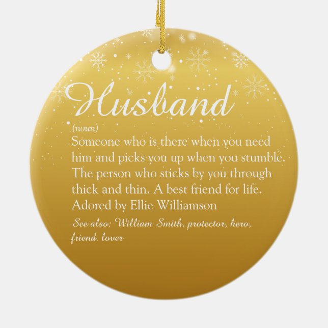 Gold Merry Christmas Fun Cool Husband Quote Ceramic Tree Decoration (Back)