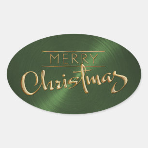 Gold Merry Christmas Green Sticker Embossed Look