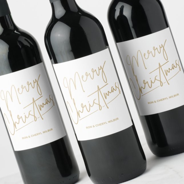 Gold Merry Christmas Green White Wine Label (Gold Merry Christmas White Wine Bottle Labels)