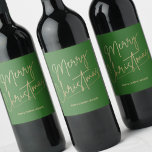 Gold Merry Christmas Green Wine Label<br><div class="desc">Merry Christmas in a faux gold foil script and your names in chic lettering,  these green wine bottle labels are stylish for Christmas gifts or to label wine served at your holiday occasion.</div>