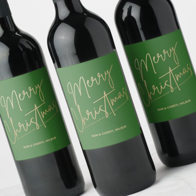 Gold Merry Christmas Green Wine Label (Gold Merry Christmas Green Wine Bottle Labels)