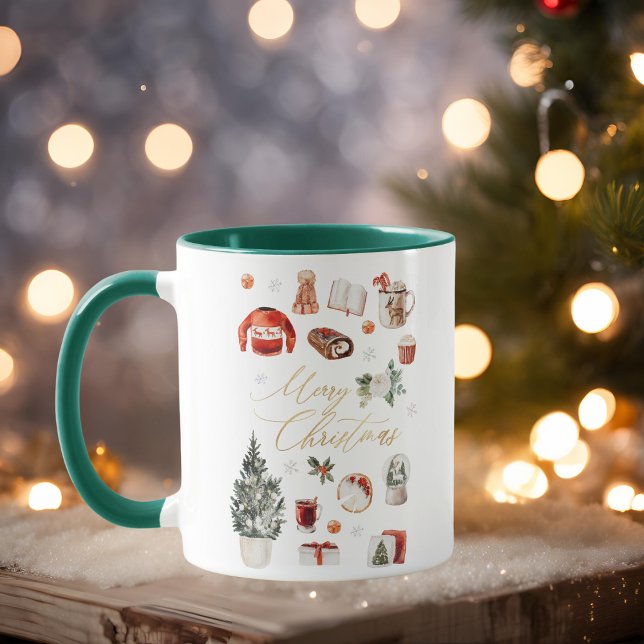 Gold Merry Christmas Greeting Cosy Winter Collage Mug (Creator Uploaded)