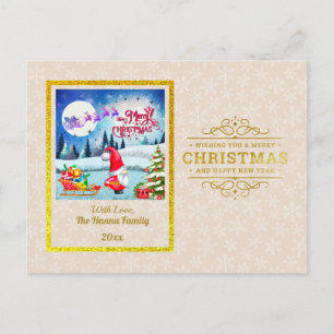 Gold Merry Christmas & Happy New Year & Snowflake Holiday Postcard