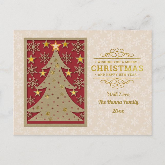 Gold Merry Christmas & Happy New Year & Snowflake Holiday Postcard (Front)