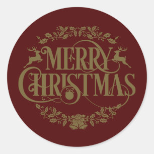 Gold Merry Christmas Holiday Script Classic Round Sticker