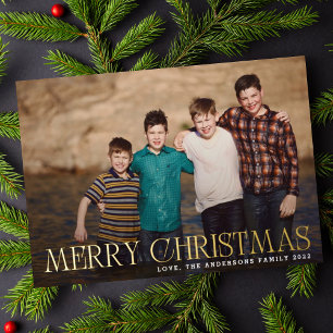 Gold Merry Christmas Landscape Family Photo Foil Holiday Card