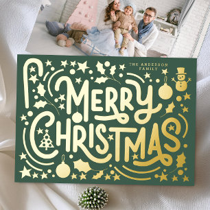 Gold Merry Christmas Lettering Photo Back Foil Holiday Card