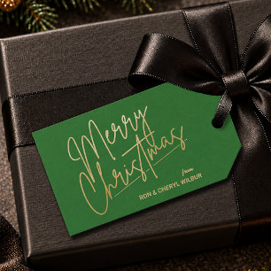 Gold Merry Christmas Luxe Green Gift Tags