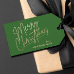 Gold Merry Christmas Luxe Green Gift Tags<br><div class="desc">Merry Christmas in a faux gold foil script and your names in chic lettering,  these green gift tags or party favour tags are stylish for any Christmas holiday occasion.</div>