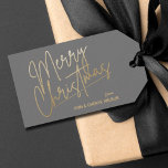 Gold Merry Christmas Luxe Grey Gift Tags<br><div class="desc">Merry Christmas in a faux gold foil script and your names in chic lettering,  these grey gift tags or party favour tags are stylish for any Christmas holiday occasion.</div>