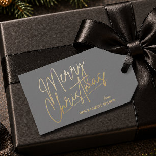 Gold Merry Christmas Luxe Grey Gift Tags
