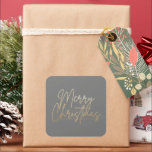 Gold Merry Christmas Luxe Grey Square Sticker<br><div class="desc">Merry Christmas in a faux gold foil script,  these elegant grey square stickers are stylish for any Christmas holiday occasion. MORE COLORS and matching products in our collection.</div>