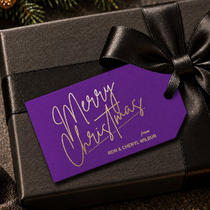 Gold Merry Christmas Luxe Purple Gift Tags