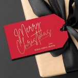 Gold Merry Christmas Luxe Red Gift Tags<br><div class="desc">Merry Christmas in a faux gold foil script and your names in chic lettering,  these red gift tags or party favor tags are stylish for any Christmas holiday occasion.</div>
