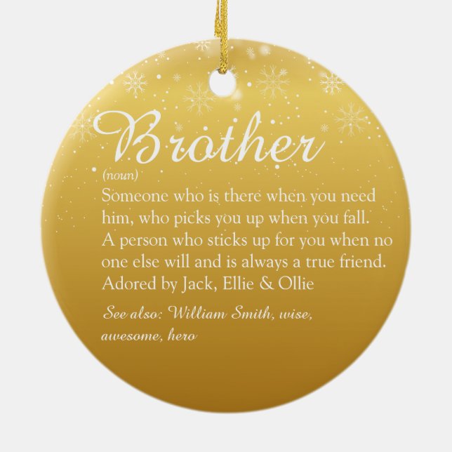 Gold Merry Christmas Modern Fun Brother Definition Ceramic Tree Decoration (Back)