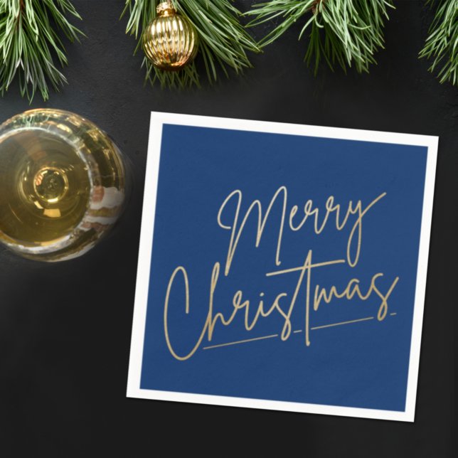 Gold Merry Christmas on Blue Napkins (Creator Uploaded)