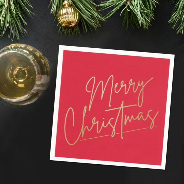 Gold Merry Christmas on Red Napkin (Creator Uploaded)