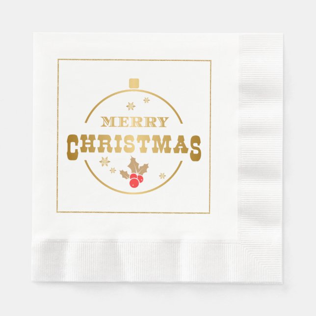 Gold Merry Christmas Paper Napkins (Front)