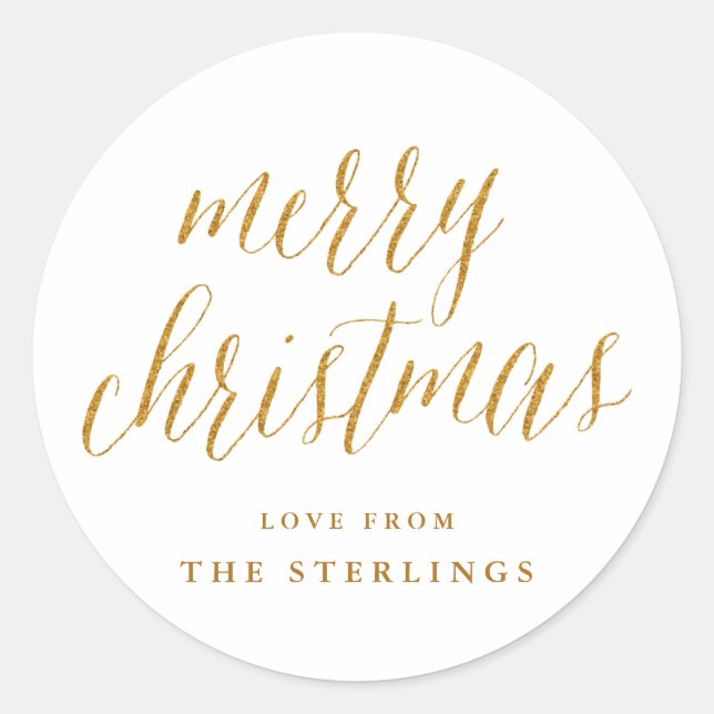 Gold Merry Christmas Personalised Holiday Sticker (Front)