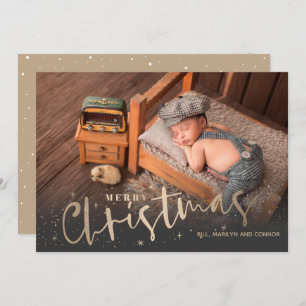 Gold Merry Christmas Photo Birth Announcements