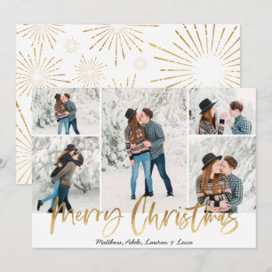 Gold Merry Christmas Photo Card Five Pictures