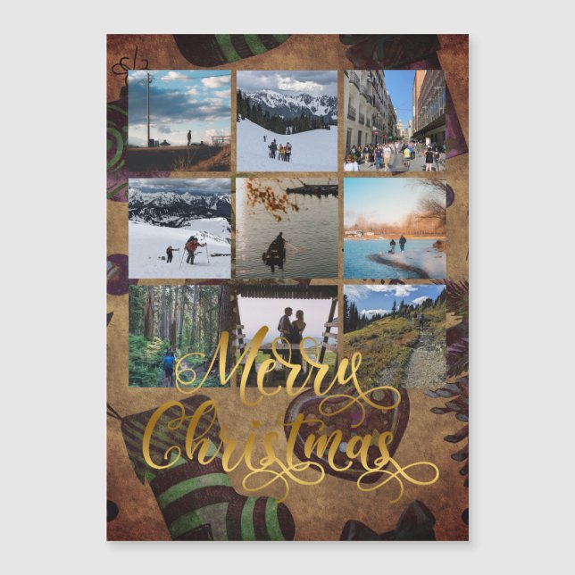 Gold Merry Christmas Photo Collage Gift Magnet (Front)