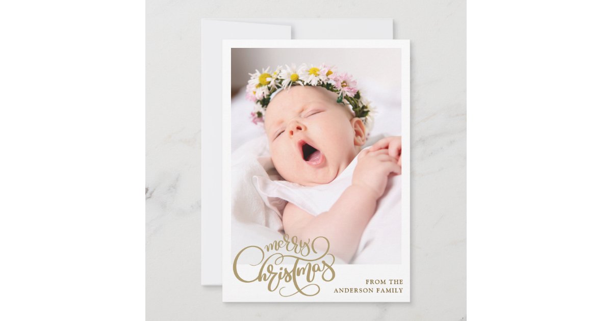 Gold Merry Christmas Photo Holiday Card | Zazzle.co.uk