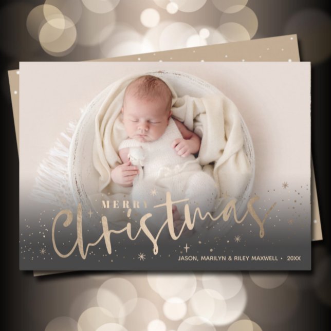 Gold Merry Christmas Photo Holiday Card (Creator Uploaded)