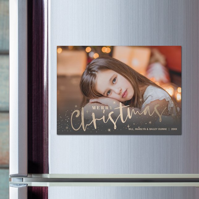 Gold Merry Christmas Photo Magnetic Card (Creator Uploaded)