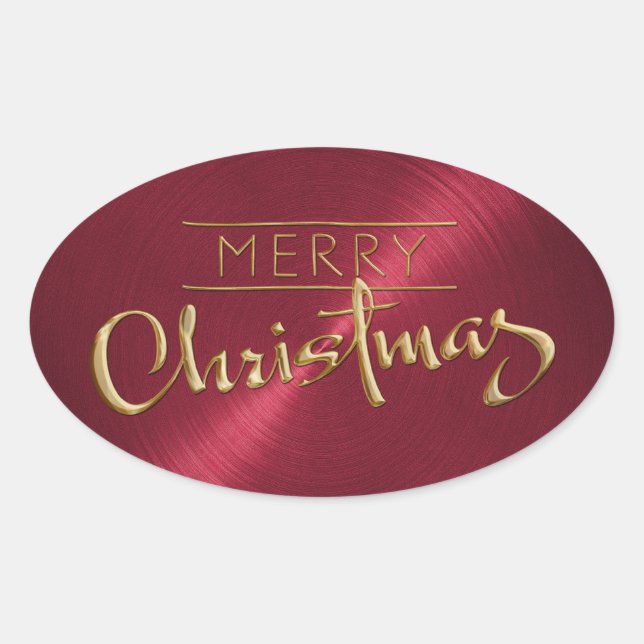 Gold Merry Christmas Red Sticker Embossed Look (Front)
