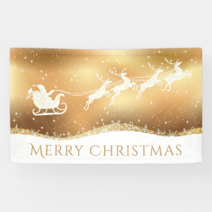 Gold Merry Christmas Santa Reindeer Silhouette Banner