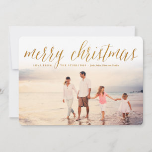 Gold Merry Christmas Script Holiday Photo Card