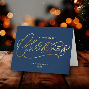 Gold Merry Christmas Script Minimalist Holiday Card