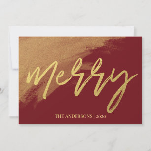 Gold Merry Christmas Script Photo Holiday Card